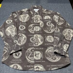 Ablanche New York $100 Bill AOP Longsleeve Button Up Mens L Y2K Retro Preppy Hip